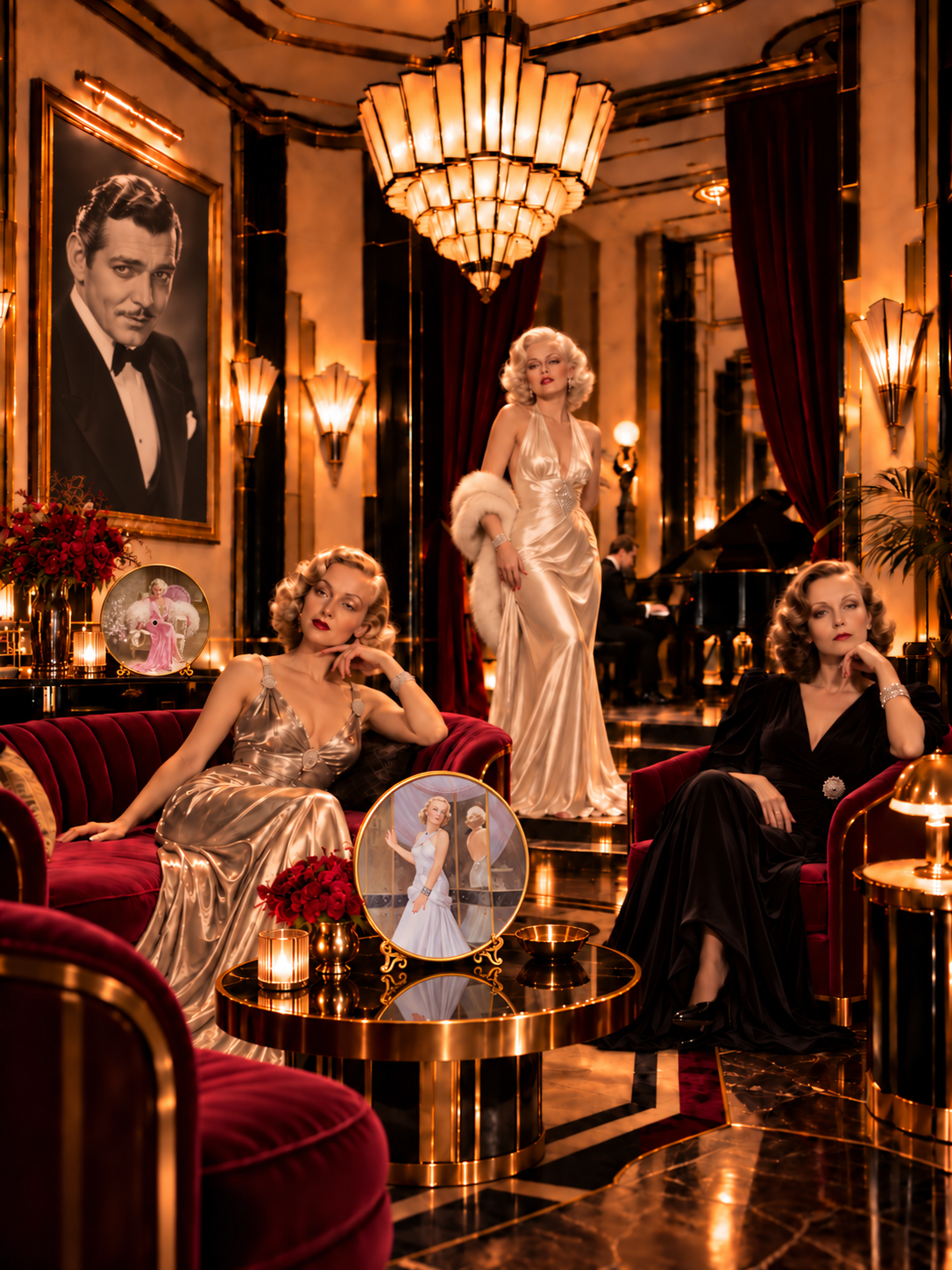 Hollywood glamour collector plate clocks featuring classic movie-star artwork and vintage decorative designs