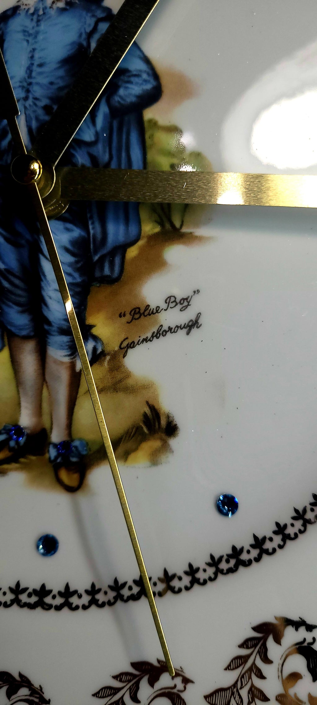 Vintage “Blue Boy” Fine China Plate Clock with Crystal Accents