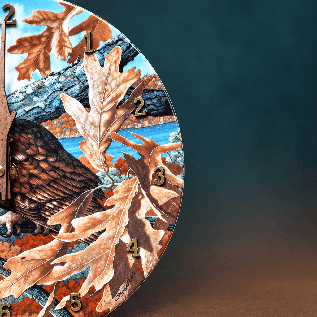 Rustic owl tabletop clock displayed as woodland-inspired home décor