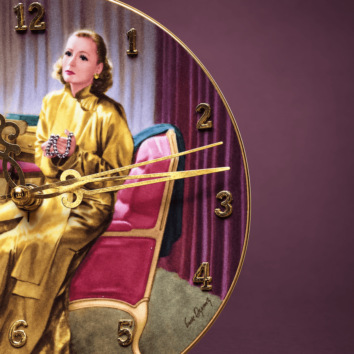 Greta Garbo collector plate clock showing crystal embellishments and a delicate gold rim